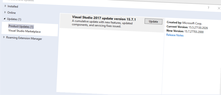 PSA: Visual Studio 2017 updated to 15.7.1